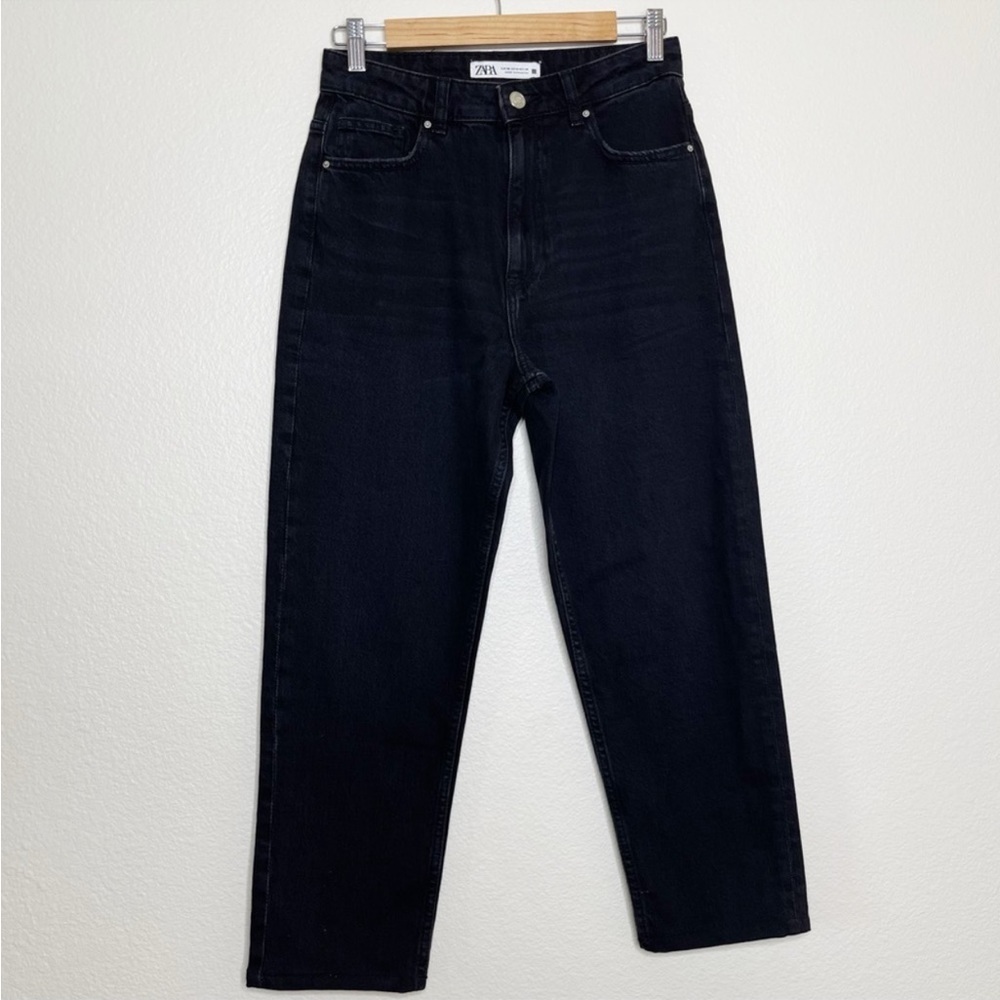 Brand New 90s Zara Black Dark Wash Denim High Rise Straight Leg Mom Jean Size 6